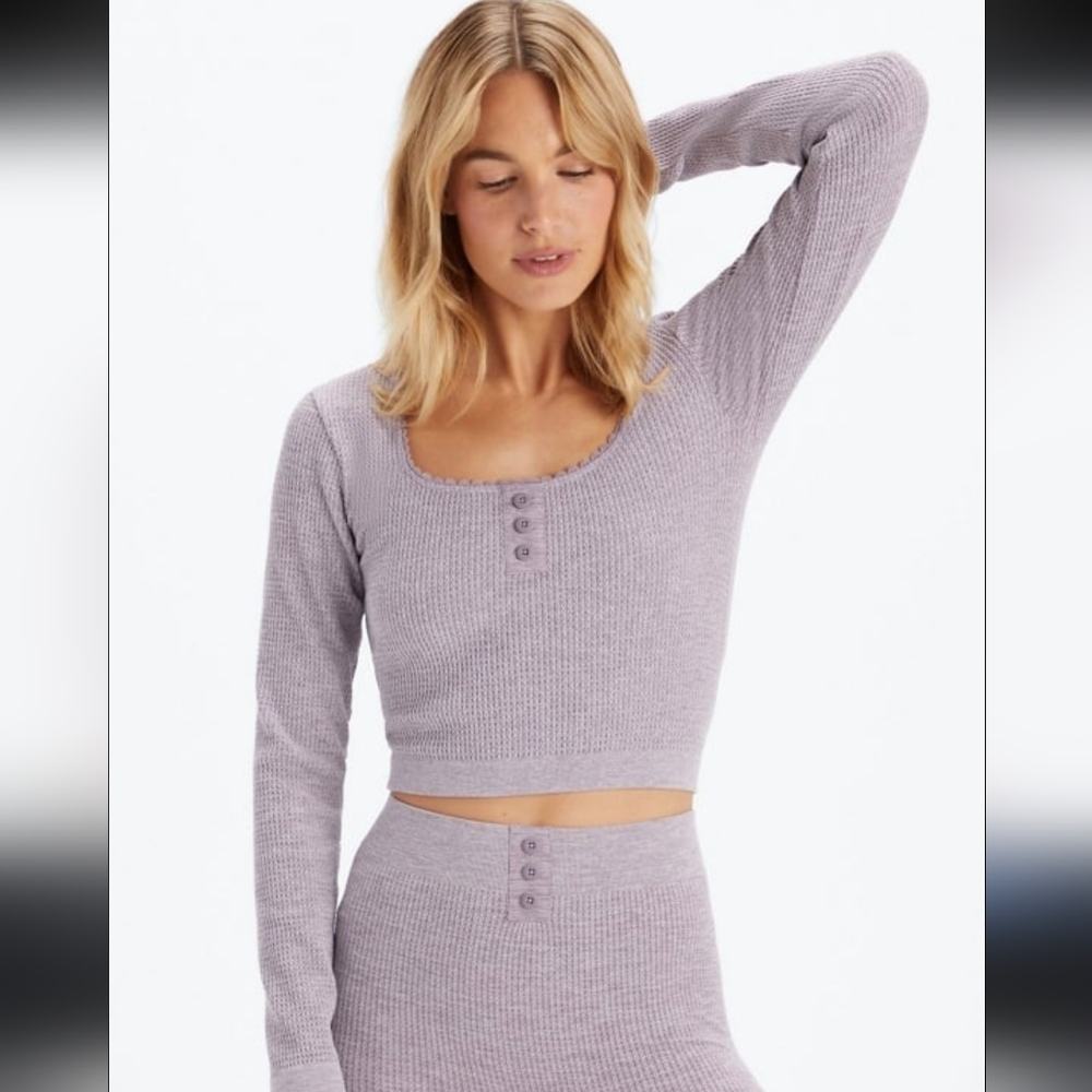 Fabletics Lavender long Sleeve Waffle Knit Top